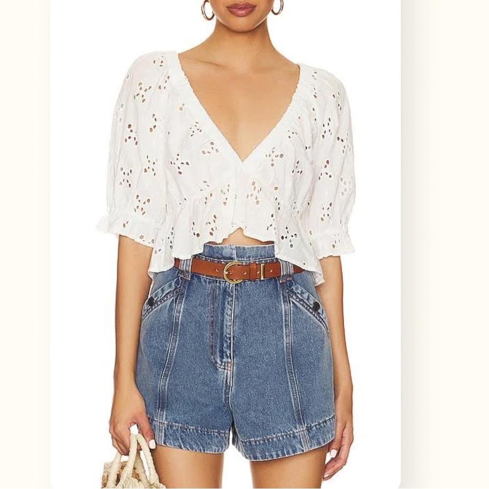 Free People white eyelet ruffle crop top